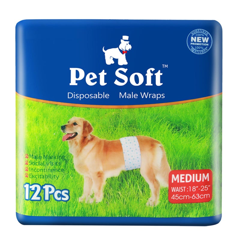 Pet Soft Disposable Male Dog Wraps - Dog Diapers for Male Dogs, Puppy Diapers 12pcs Medium - Image 1